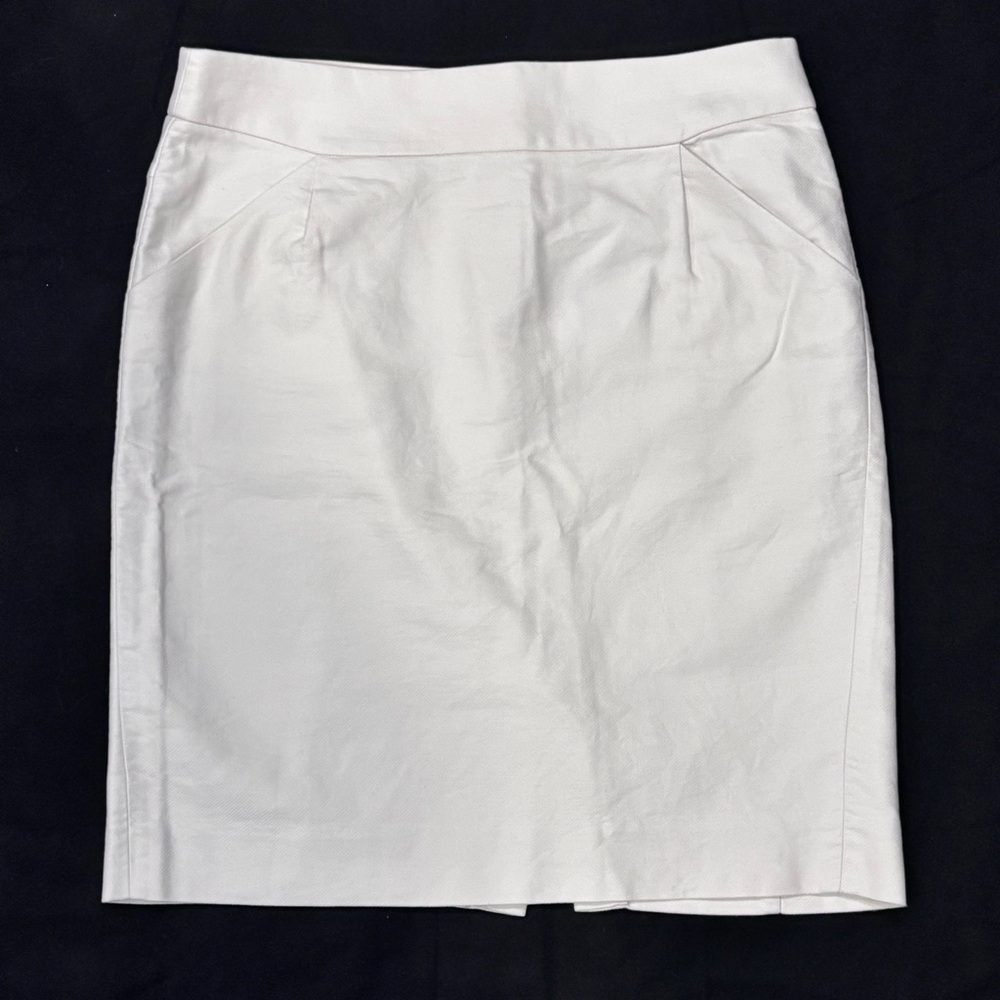 J.CREW Women's Straight Pencil Skirt Size 8 Off White Pockets Rear Zip Back Slit